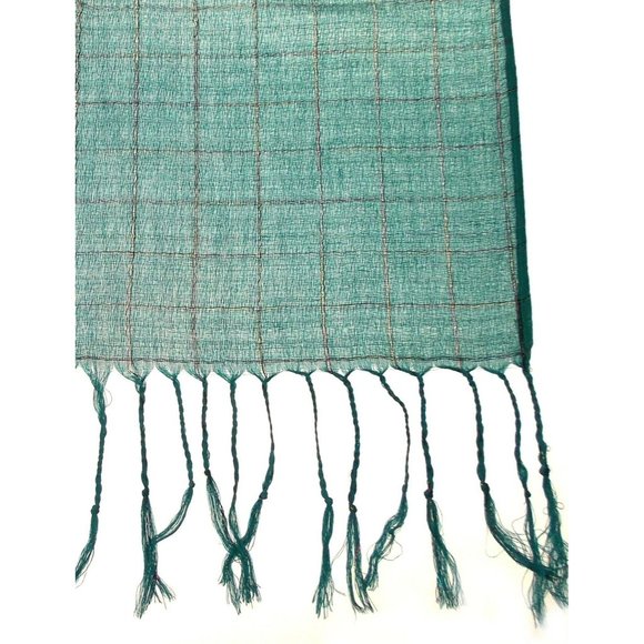 Pashmina Green Squares Scarf 27x68 Tassel Wrap Shawl Stole Lightweight Xmas Gift - Picture 1 of 3